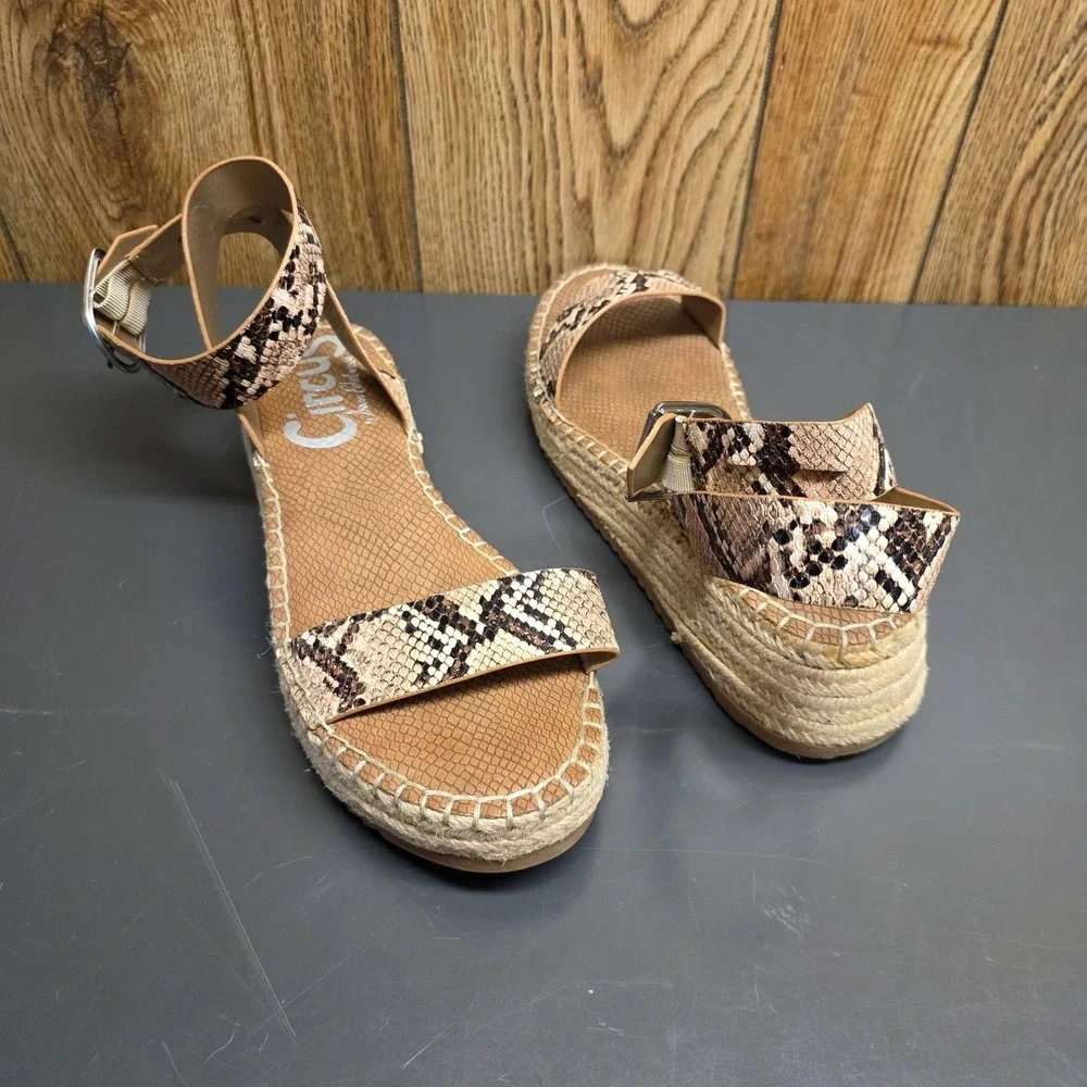 Circus By Sam Edelman Kennedy Sandals Women 8.5 Brown Snake Espadrille Wedge